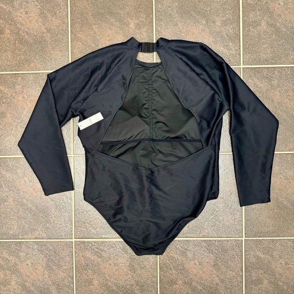 NEW J. Crew Active Ribbed Long Sleeve One Piece Swimsuit Rash Guard Black 22 NWT - Picture 10 of 11